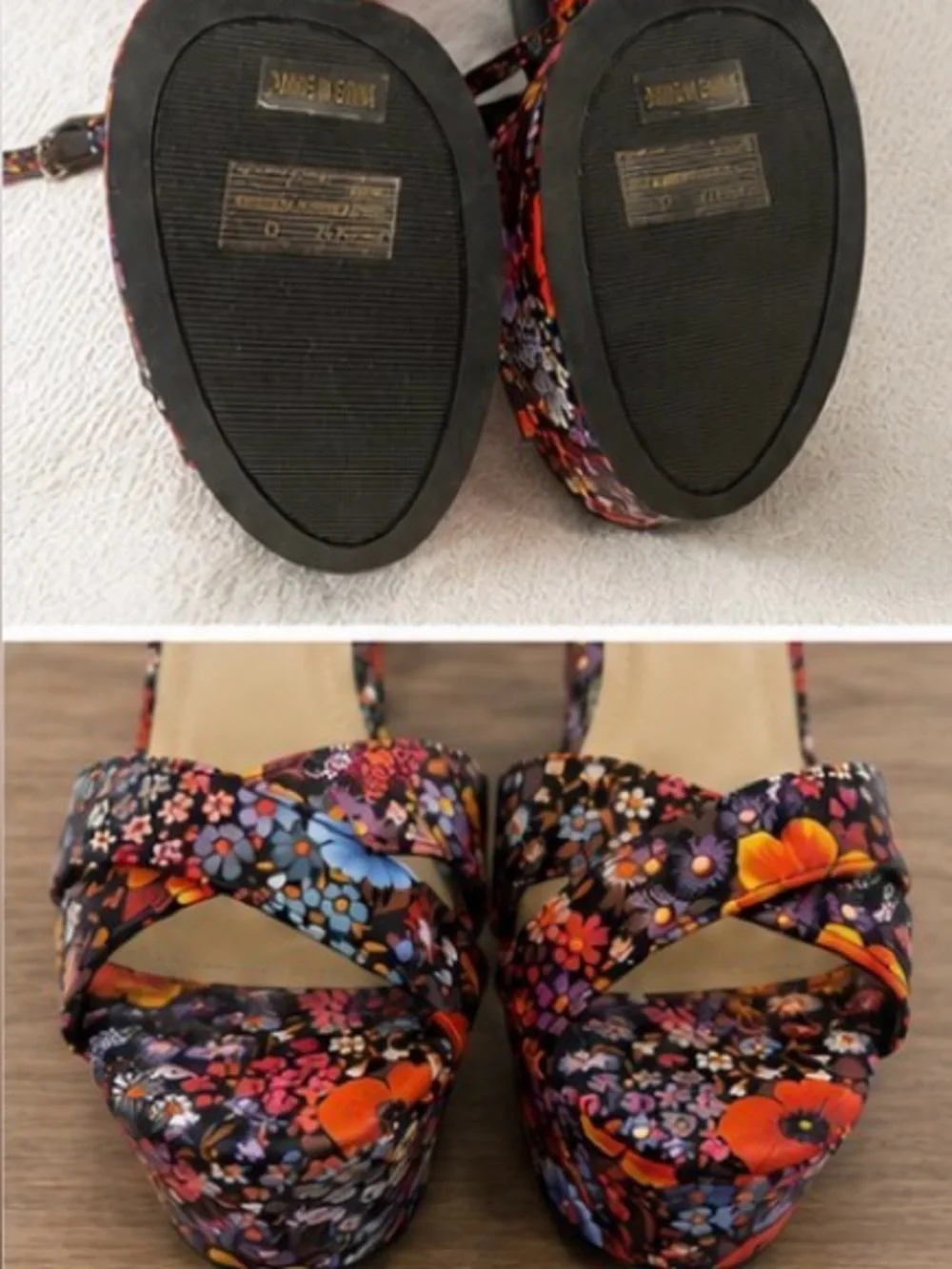 Anne Michelle Black Multicolor Floral Platform Block Heels